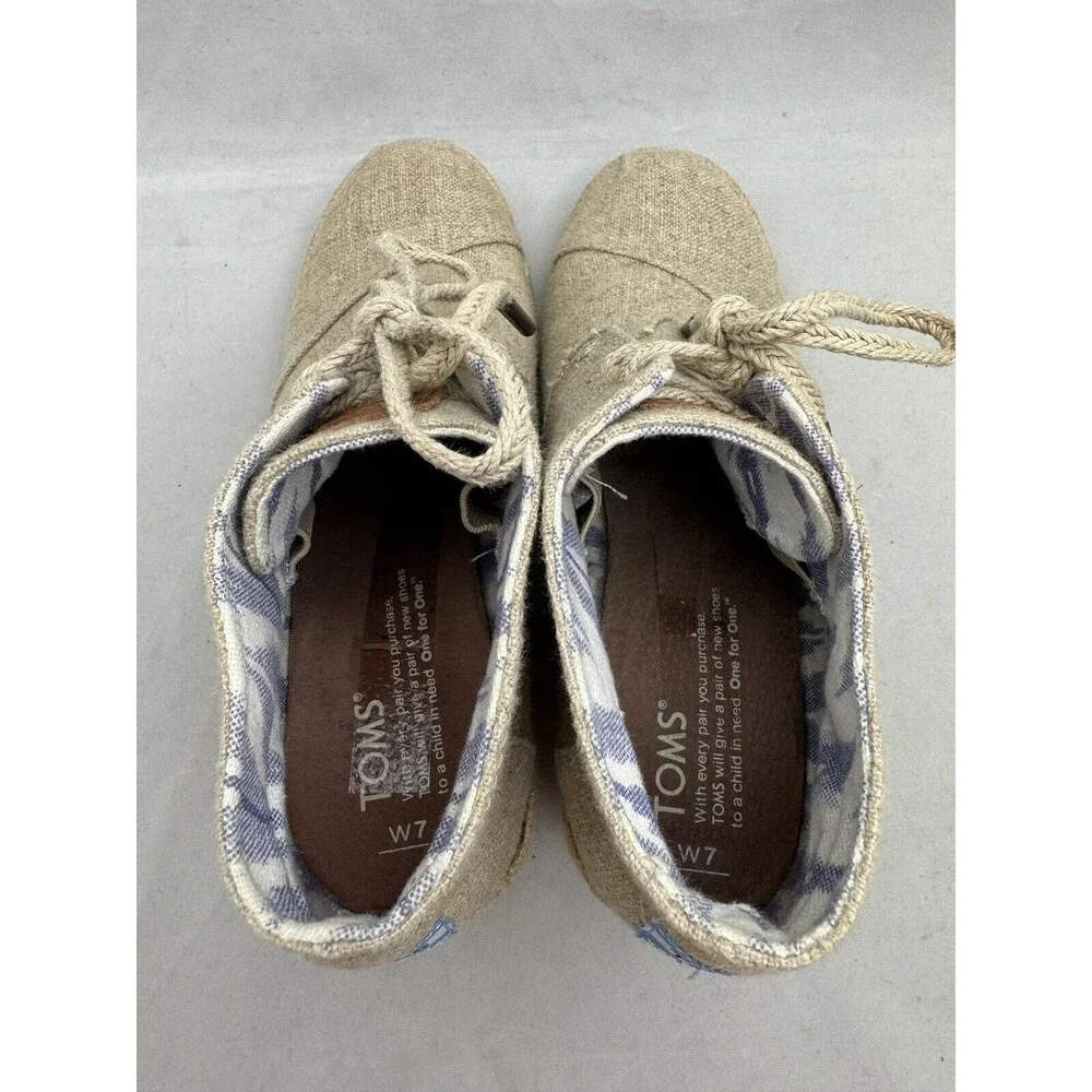 Toms Canvas Wedge Woven Rope Heel Womens size 7 300313 Lace Up Fabric